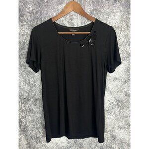 George Black Circles Beaded Short Sleeve Top Knit Stretch women's Medium 8-10
